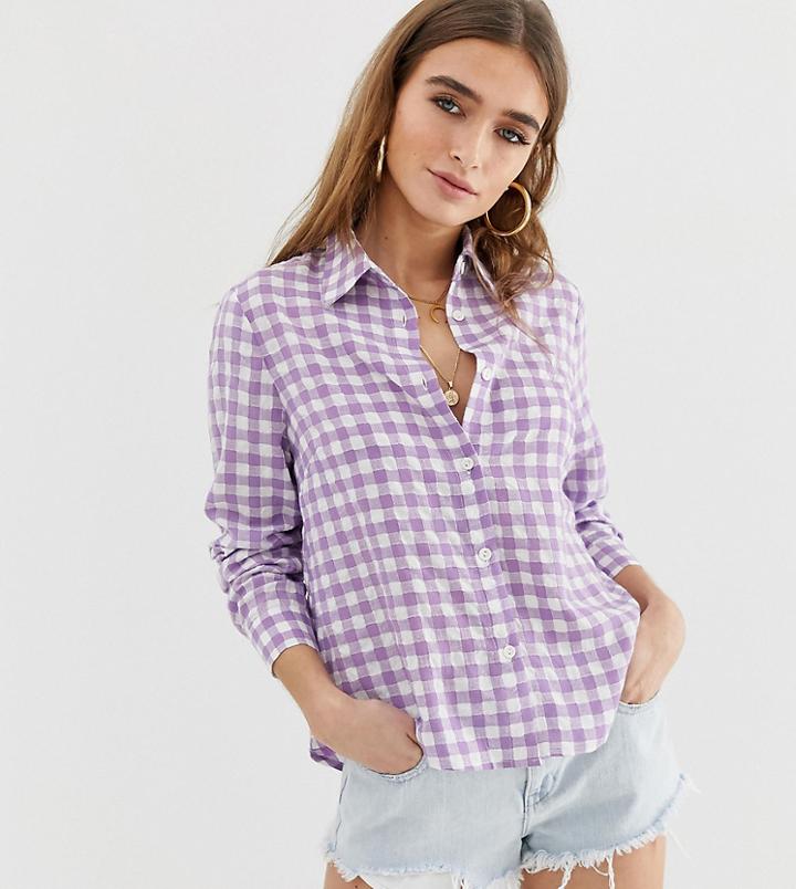 Glamorous Petite Oversized Boyfriend Shirt In Gingham-purple