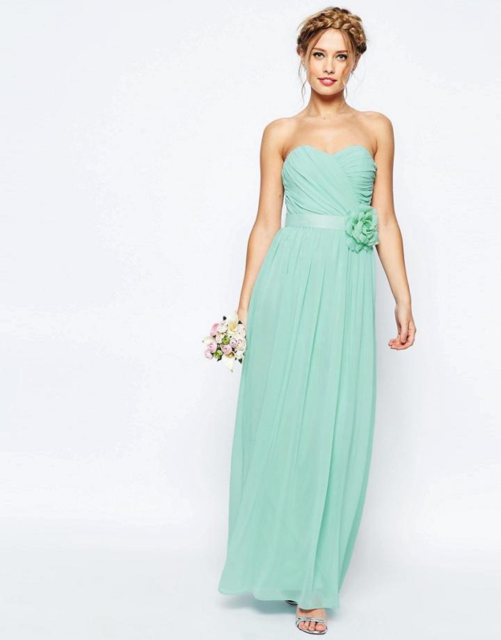 Asos Wedding Chiffon Maxi Bandeau Dress With Detachable Corsage Belt - Seafoam