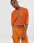 Asos Design Cropped Oversized T-shirt With Half Sleeve In Mesh-orange