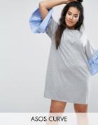 Asos Curve T-shirt Dress With Woven Frill Sleeve - Gray