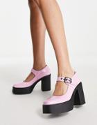 Lamoda Platform Heel Mary Jane Shoes In Pink