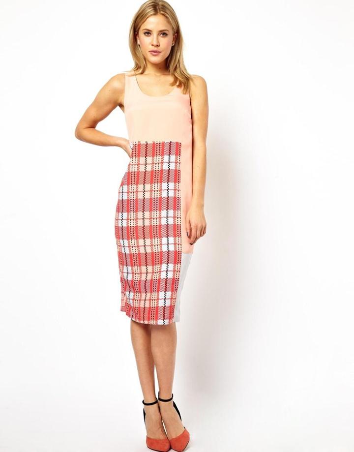 Asos Check Print Mix Shift Midi Dress