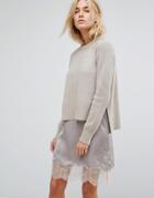 All Saints Eloise Sweater Dress With Lace Slip - Beige