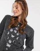 Asos Design Sweatshirt With Mystic Butterfly Motif In Wash-gray