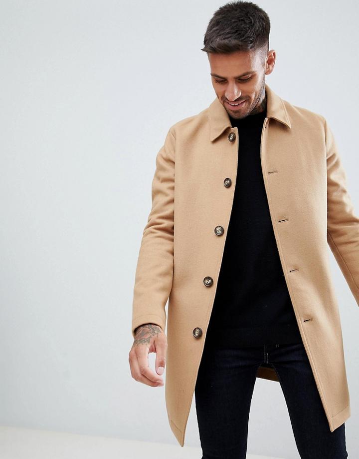 Asos Design Wool Mix Trench Coat In Camel
