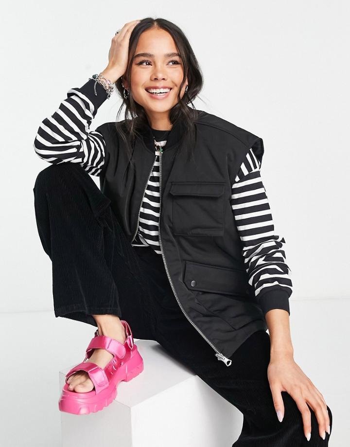 Weekday Reversible Polyester Gilet In Black