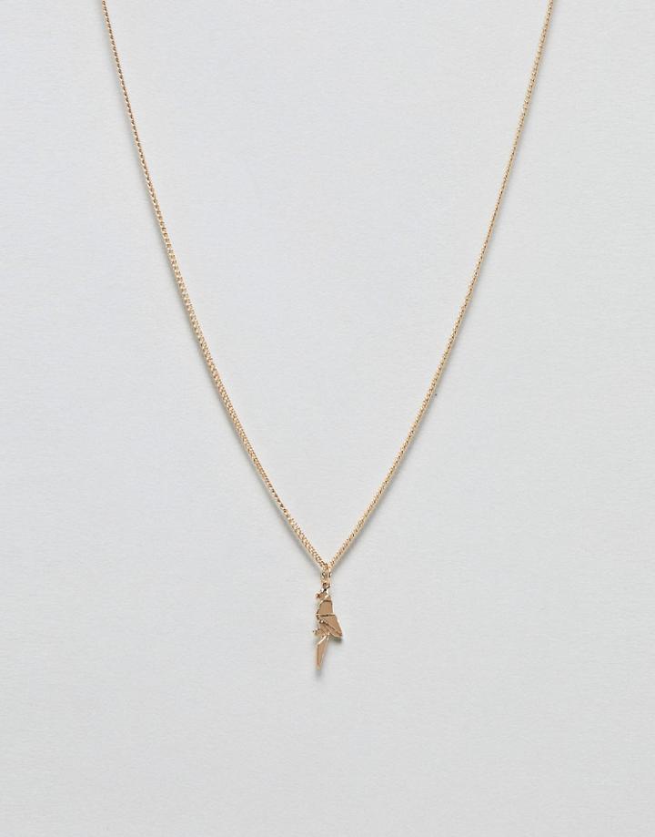 Asos Design Necklace With Ditsy Origami Parrot In Gold - Gold