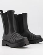 Monki Uno Faux Leather Chunky Tall Boot In Black