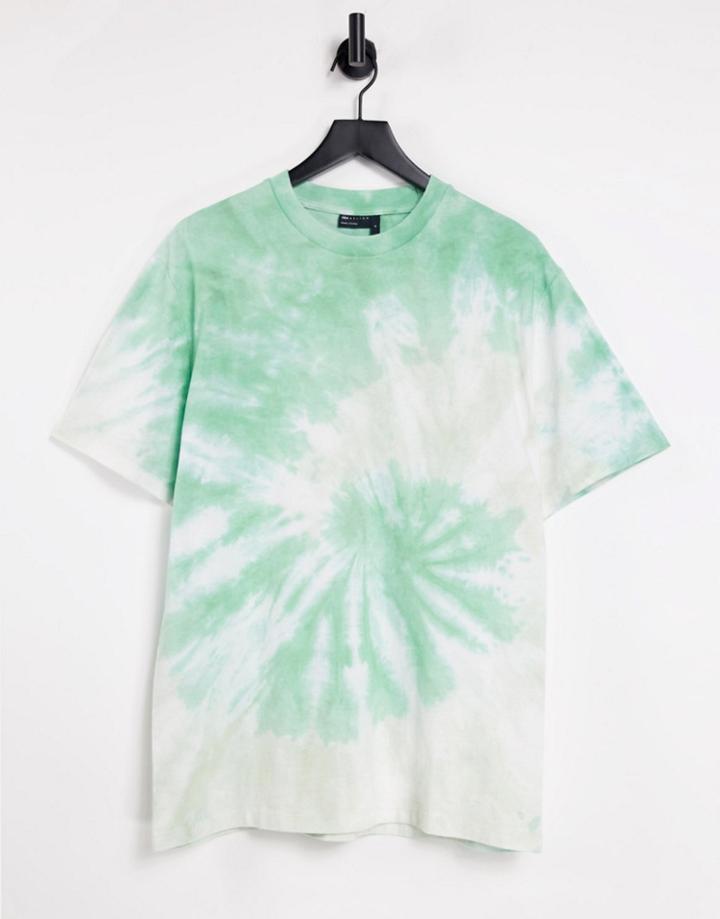 Asos Design Relaxed Heavyweight T-shirt In Green Tie Dye
