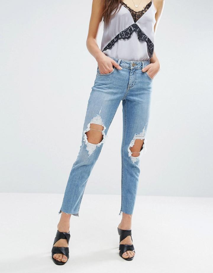 Asos Kimmi Shrunken Boyfriend Jeans In Lillian Pretty Wash With Busts