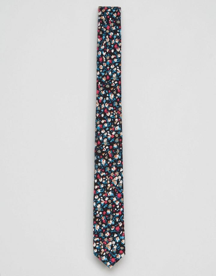 Asos Slim Tie With Black Floral Design - Black
