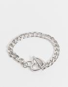 Asos Design Bracelet In Curb Chain With Heart T Bar In Silver Tone