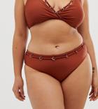 Simply Be Bikini Bottoms With Ring Detail In Rust-red