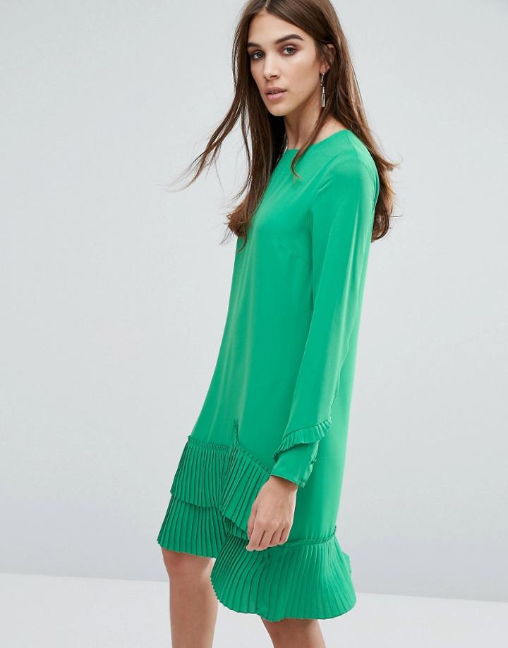 Warehouse Pleated Hem Shift Dress - Green