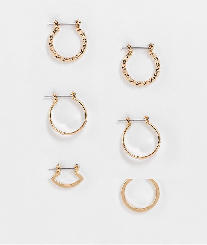 Asos Design Pack Of 3 20mm Hoop Earrings In Gold Tone