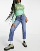 Topshop Straight Cotton Jean With Raw Hems In Mid Blue-blues