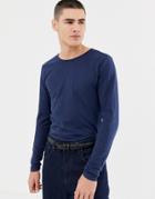 Another Influence Long Sleeve Muscle Fit Curved Hem Top-navy