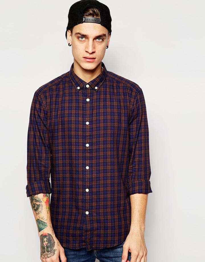 Esprit Check Shirt With Button Down Collar - Brown