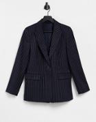 & Other Stories Pin Stripe Jacket In Navy Blue