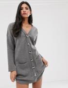 Asos Design Oversized Super Soft Button Through Dress - Gray