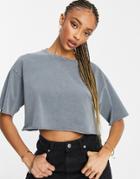 Asos Design Raw Edge Crop T-shirt In Washed Gray-grey