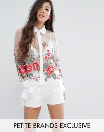 Fashion Union Petite Embroidered Floral Shirt - Multi