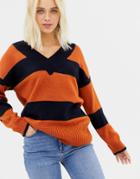 Miss Selfridge V Neck Sweater In Stripe - Multi