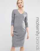 New Look Maternity Rib V Neck Midi Dress - Blue