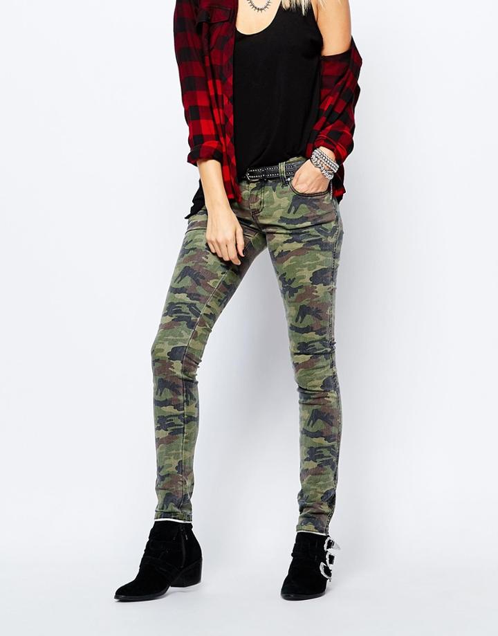 Tripp Nyc Camo Print Skinny Jeans - Green