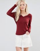 Vila V Neck Top With Open Cowl Back - Red
