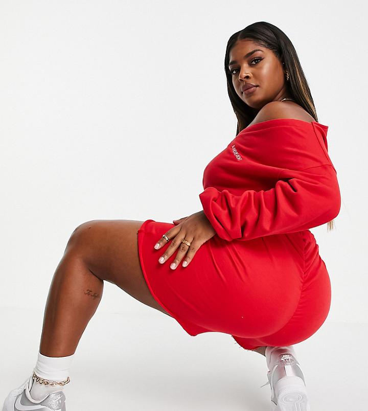 Public Desire Curve Sweat Short Set In Red