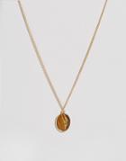 Chained & Able Tigers Eye Stone Pendant Necklace In Gold - Gold