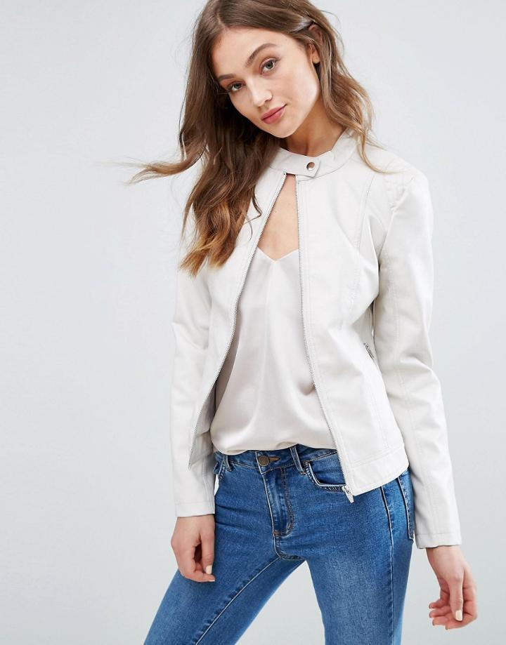 Vila Leather Look Jacket - Gray