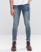 Cheap Monday Tight Skinny Jeans Off Set Blue Knee Rip - Blue