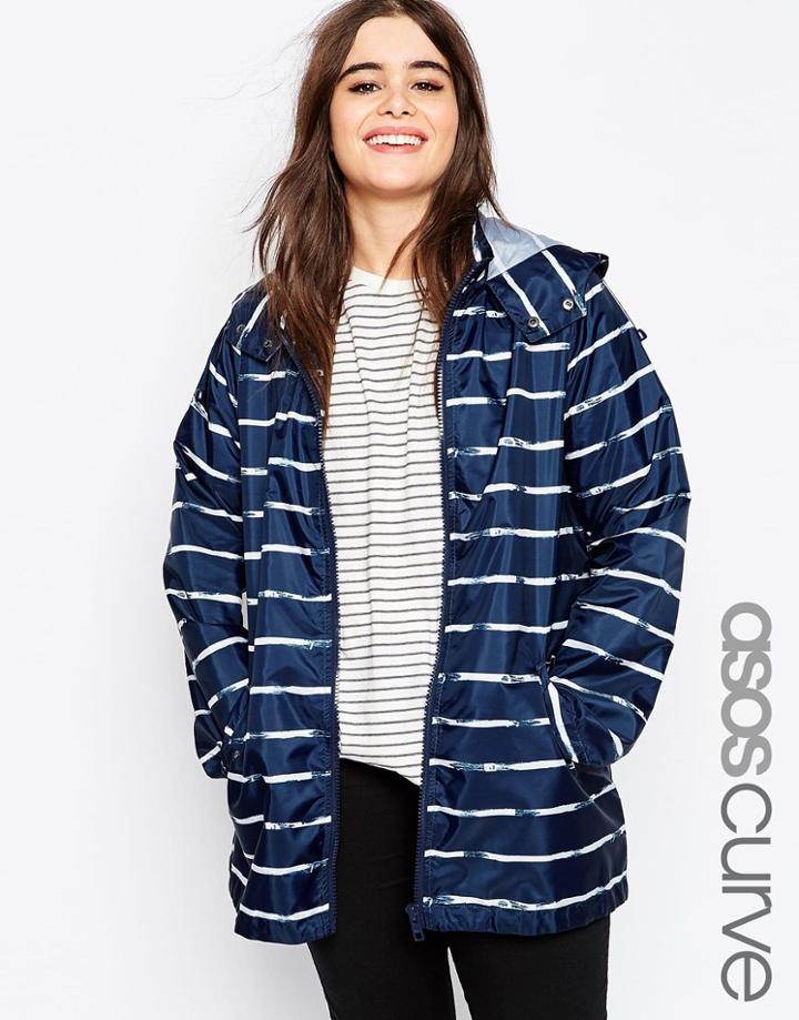 Asos Curve Pac-a-trench In Stripe Print - Stripe Print