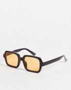 Asos Design Recycled Square Sunglasses With Amber Lens In Black