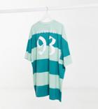 Asos Design Tall Oversized T-shirt Dress In Sage And Green Stripe With 93 Slogan