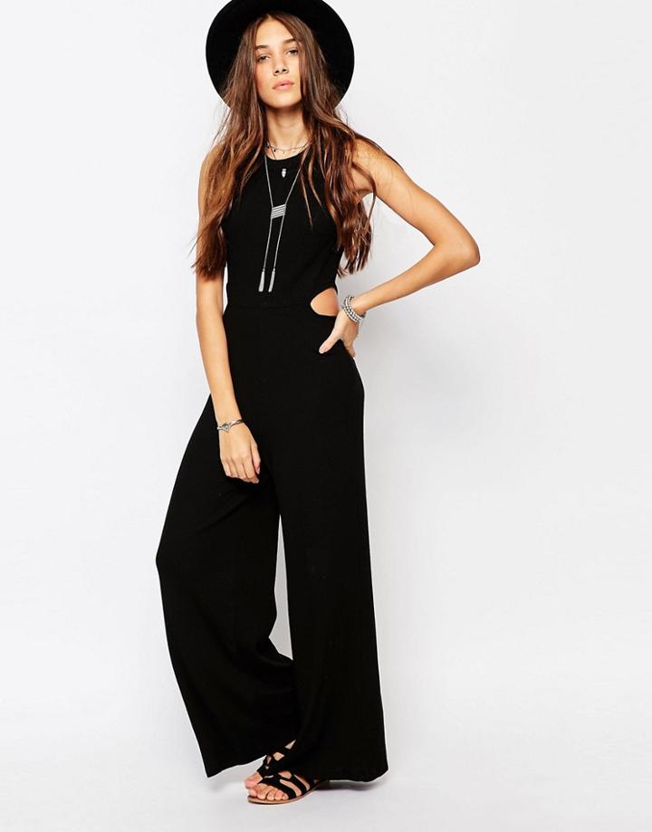 Pull & Bear Jumpsuit With Cut Out Sides - Black
