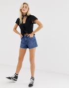 Only High Waisted Denim Mom Short-navy