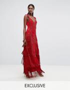 A Star Is Born Fringe Embellished Maxi Dress With Strap Detail - Red