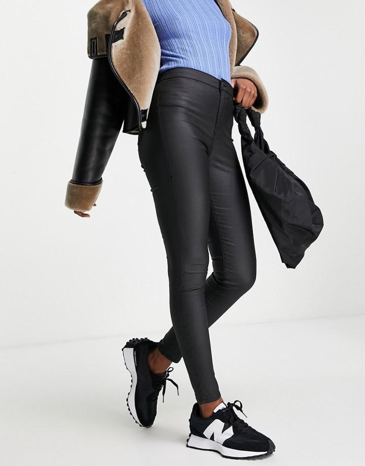 Topshop Joni Jean In Black Coated Denim
