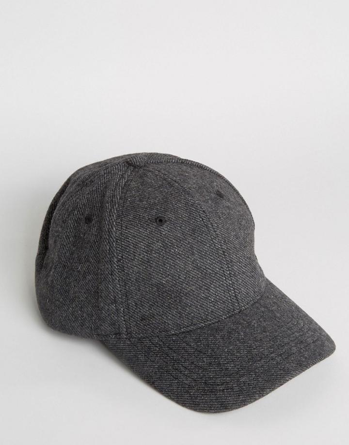 Asos Baseball Cap In Charcoal Melton - Gray