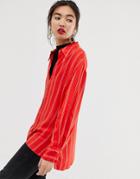 Mango Striped Shirt In Red - Red
