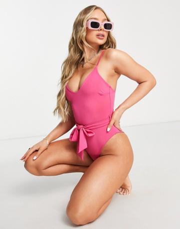 I Saw It First Belted Swimsuit In Hot Pink