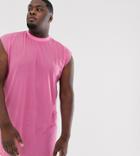 Asos Design Plus Oversized Super Longline Sleeveless T-shirt In Pink Fine Mesh-purple