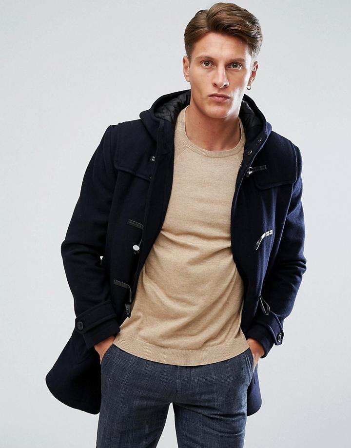 Moss London Wool Duffle Coat - Navy