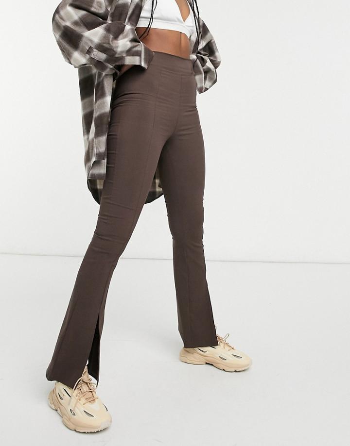 Asos 4505 Split Front Kick Flare Pants In Bengaline-brown