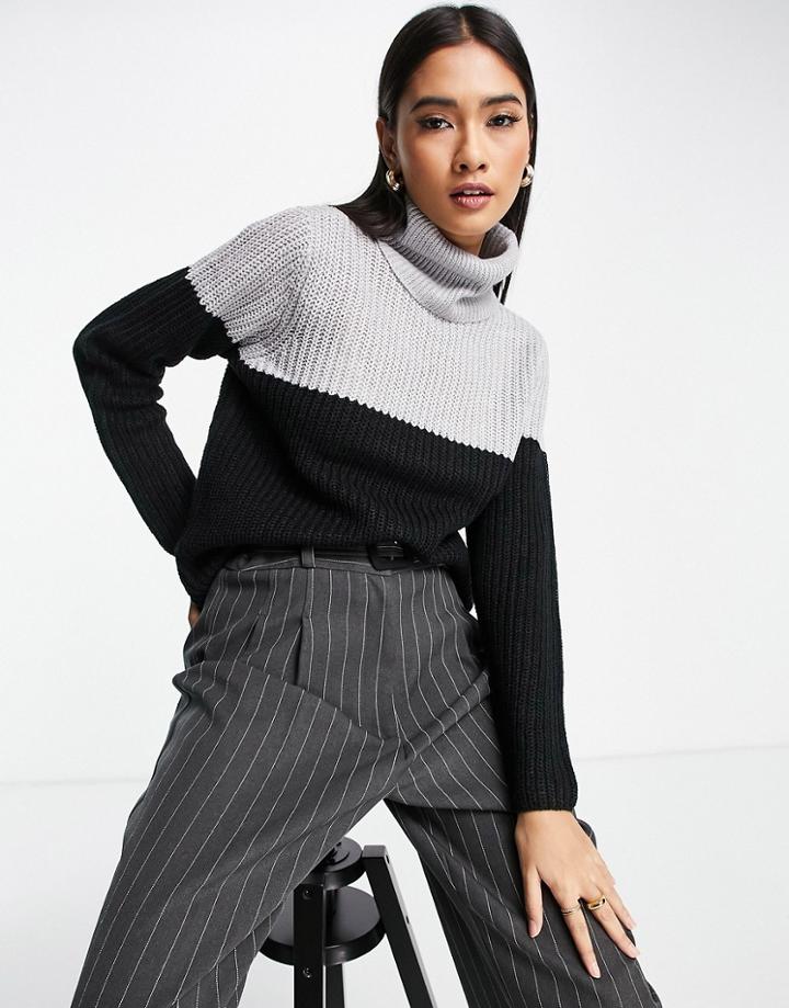 Only Mantanna Longsleeve Rollneck Pullover Knit In Red Gray And Black-multi