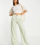 Bershka Straight Leg Tailored Pants In Light Green