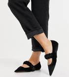 Asos Design Wide Fit Liberty Braided Mary Jane Velvet Pointed Ballet Flats In Black Velvet
